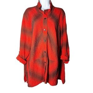 ALI MILES Artsy Wire Collar Lagenlook Button Up Tunic Top Jacket Size XL red